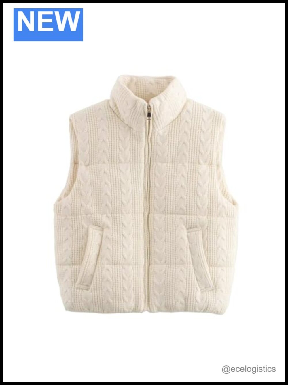 Women's Cropped Quilted Cable Knit Puffer Vest Sleeveless Fall Winter Layering